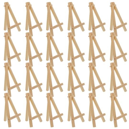 U.S. Art Supply; 5" Mini Easel (24 Pack) - Natural Wooden A-Frame Tabletop Display Stand, Mini Easel Stand - Small Easels for Display, Small Canvases, Crafts, Business Cards, Signs, Photos, Gifts; Category:Drawing & Coloring; Image:1